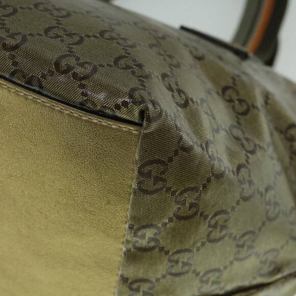 GUCCI GG Crystal Sherry Line Tote Bag Gold Tone Brown Gray - Picture 13 of 16